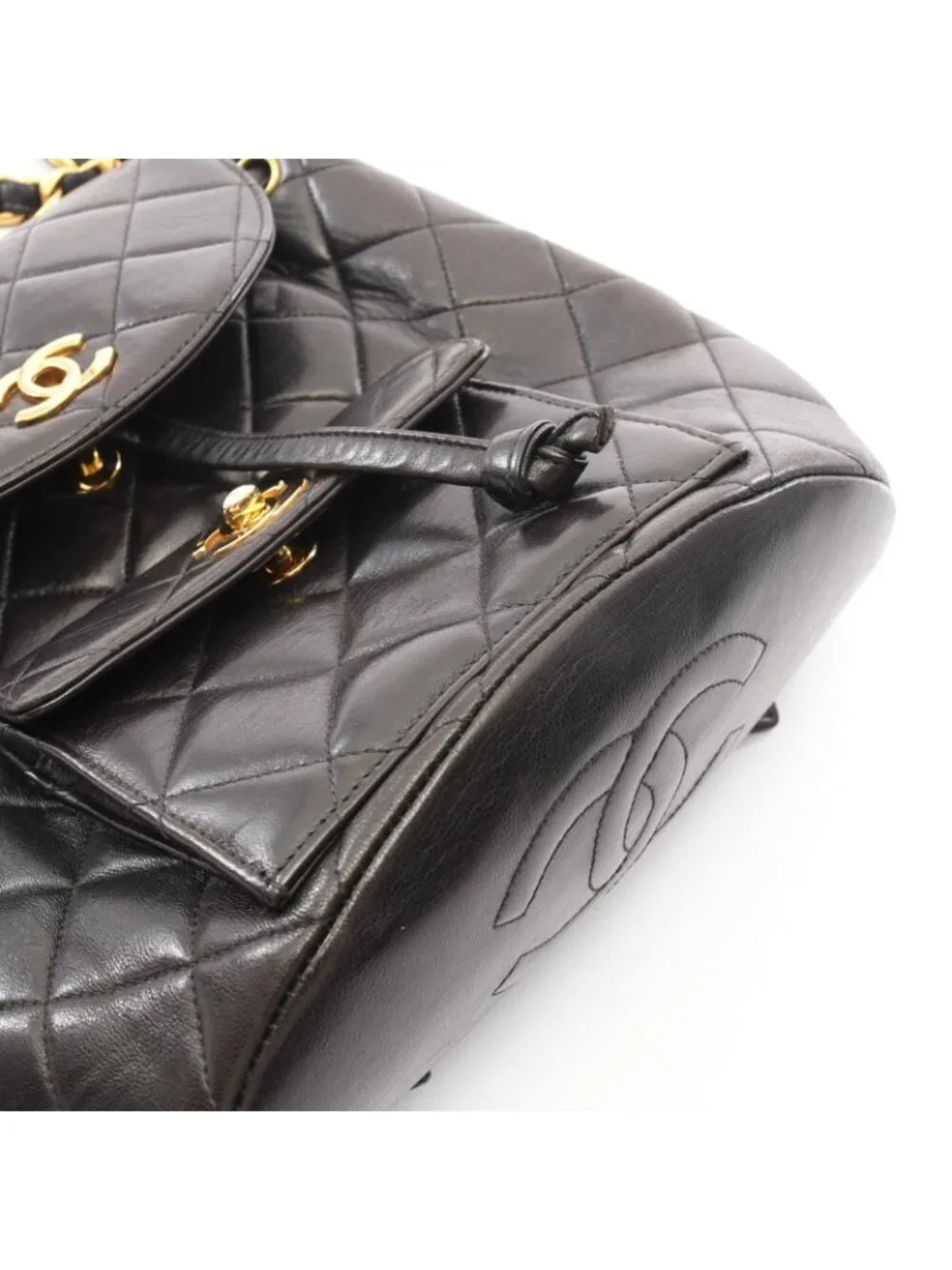Chanel Backpack Quilted Black Lambskin Double Turnlock Chain